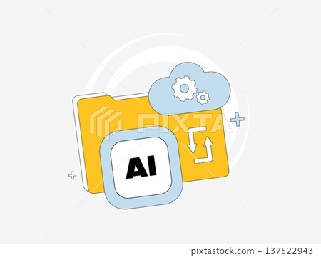 Cloud-based AI training, federated learning process, big data pretraining fine-tuning. Distributed training foundation models - large language models. Data augmentation ai workflow vector illustration 137522943