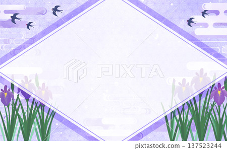 紫色水彩日本鳶尾花圖案菱形邊框_橫向 紫色水彩日本鳶尾花圖案菱形邊框_橫向 137523244