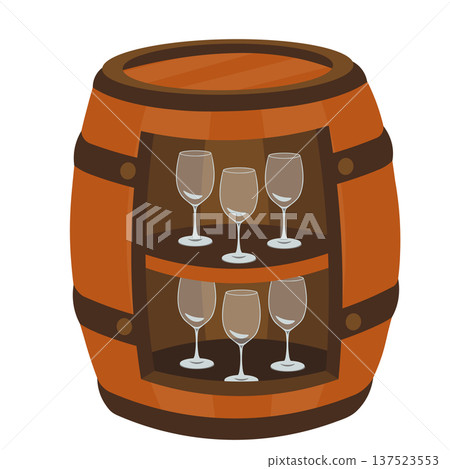 酒桶內部擺放著一排酒杯的插圖 酒桶內部擺放著一排酒杯的插圖 137523553
