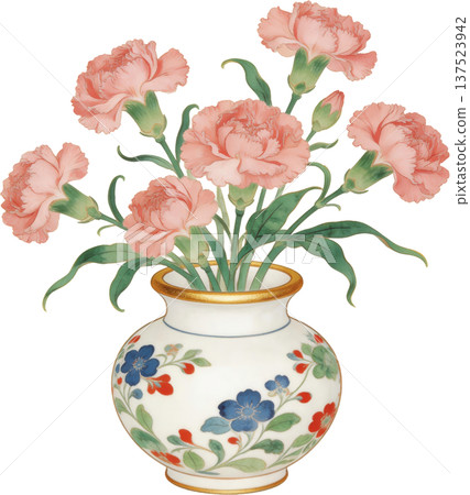 【母親節】日式繪畫/植物藝術風格康乃馨插畫（花瓶，日式風格） 137523942