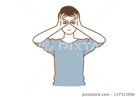 Man peeking through his hand Man peeking through his hand 137523996