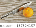 Fresh  grapefruit and kitchen knife 137524157