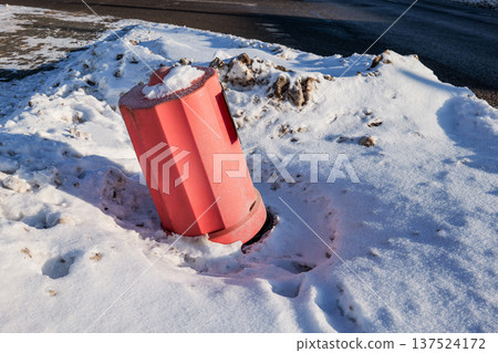 Damaged Fire Hydrant Caused By Snow Plowing During Winter Conditions Damaged Fire Hydrant Caused By Snow Plowing During Winter Conditions 137524172