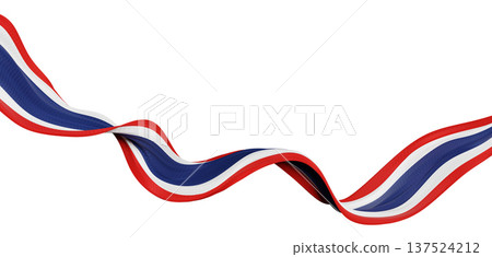 Thailand flag fabric ribbon flowing isolated on white background with copy space 3D render Thailand flag fabric ribbon flowing isolated on white background with copy space 3D render 137524212