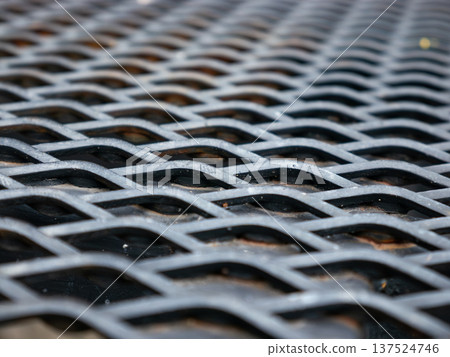 Expanded Metal Mesh Grid Pattern Texture with Diamond Holes Industrial Surface 137524746