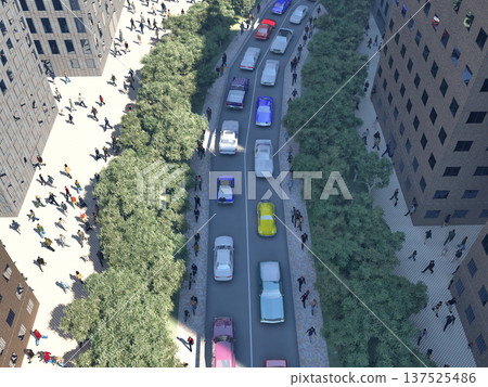 人、車、樹木和建築物－角度 4 137525486