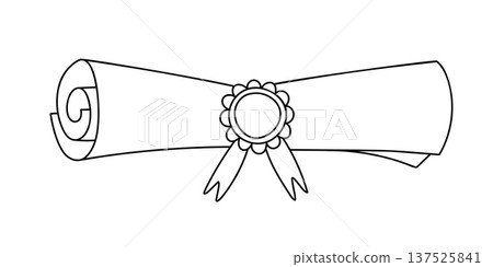 Diploma Scroll With Seal Award Certificate Outline Illustration 137525841