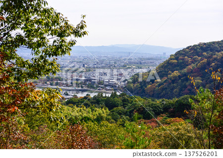 從小倉山山頂眺望渡月橋和桂川(大井川)。 從小倉山山頂眺望渡月橋和桂川(大井川)。 137526201