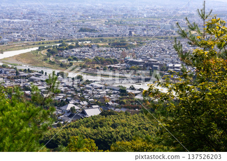 Togetsukyo Bridge and Katsura River (Oi River) as seen from the summit of Mt. Ogura 137526203