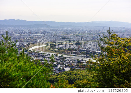 Togetsukyo Bridge and Katsura River (Oi River) as seen from the summit of Mt. Ogura Togetsukyo Bridge and Katsura River (Oi River) as seen from the summit of Mt. Ogura 137526205