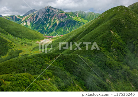 從北阿爾卑斯山由尾山的山脊線看到的雙六小屋和Washiba / Suisho山 137526240