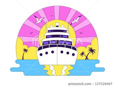 Luxury Yacht Tropical Sunset Seascape Vector Illustration With Ocean Waves, Palm Trees, Summer Vacation Beach Scene, Colorful Marine Travel Design Luxury Yacht Tropical Sunset Seascape Vector Illustration With Ocean Waves, Palm Trees, Summer Vacation Beach Scene, Colorful Marine Travel Design 137526407