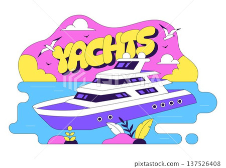 Luxury Yacht Tropical Sunset Seascape Vector Illustration With Ocean Waves, Palm Trees, Summer Vacation Beach Scene, Colorful Marine Travel Design Luxury Yacht Tropical Sunset Seascape Vector Illustration With Ocean Waves, Palm Trees, Summer Vacation Beach Scene, Colorful Marine Travel Design 137526408