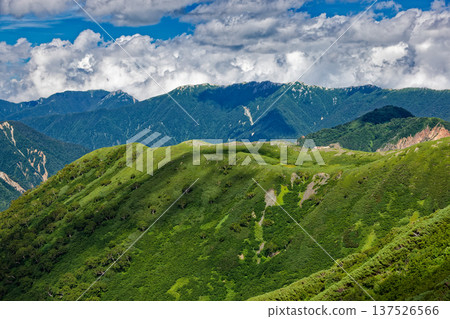 View of the Northern Alps, Mount Tsurugidake and Mount Gakidake from the climb to Mount Mozawadake View of the Northern Alps, Mount Tsurugidake and Mount Gakidake from the climb to Mount Mozawadake 137526566