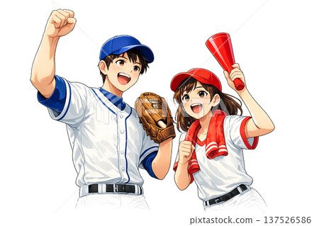 男男女女為棒球比賽歡呼 137526586