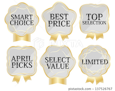 A set of six luxurious spring promotional emblems in pale gray and gold A set of six luxurious spring promotional emblems in pale gray and gold 137526767