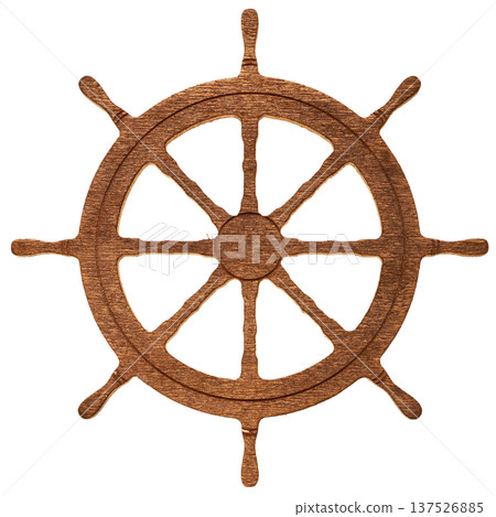 Dark brown wooden ship rudder (steering wheel) cut out on a white background Dark brown wooden ship rudder (steering wheel) cut out on a white background 137526885