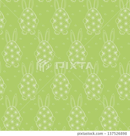 Easter egg with abstract floral decor and Bunny hiding behind Seamless Pattern Minimal flat Backdrop. Vector illustration Greetings Thematic Background Party Invite or social media post cover, leaflet Easter egg with abstract floral decor and Bunny hiding behind Seamless Pattern Minimal flat Backdrop. Vector illustration Greetings Thematic Background Party Invite or social media post cover, leaflet 137526898