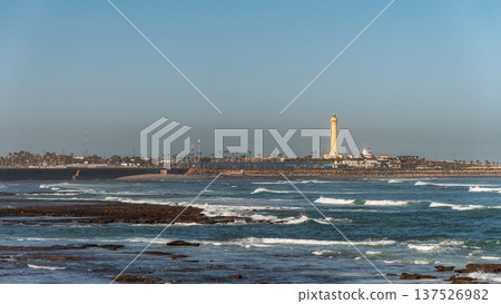 El Hank Lighthouse on the Rocky Coast of Casablanca El Hank Lighthouse on the Rocky Coast of Casablanca 137526982
