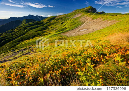 Mount Sugoroku and Mount Yari in the Northern Alps in late summer Mount Sugoroku and Mount Yari in the Northern Alps in late summer 137526996