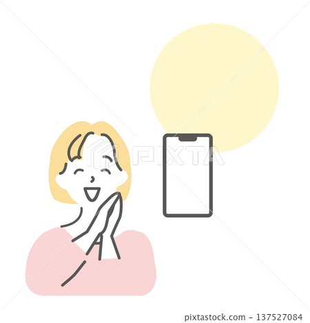 一位對智慧型手機服務感到滿意的女性的插畫素材 一位對智慧型手機服務感到滿意的女性的插畫素材 137527084