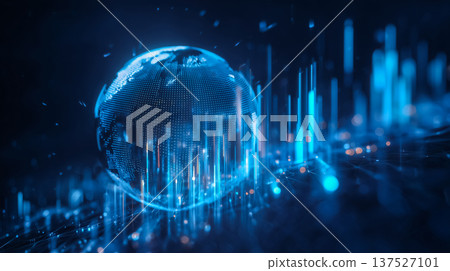 被數據網路環繞的地球象徵全球數位經濟。 137527101