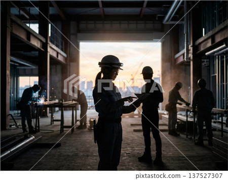 建築工人的剪影 137527307