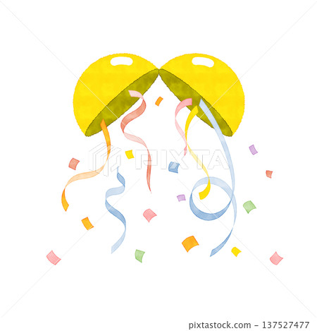 水彩風格的慶祝插畫，描繪了五彩紙屑和絲帶從破碎的燈籠中飄落的景象。 137527477