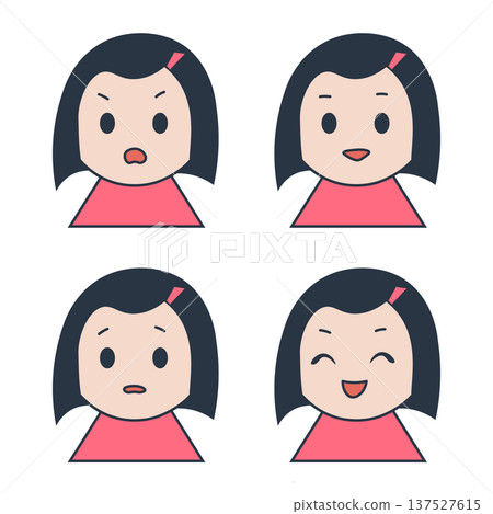 Simple female facial expression set of 4 (smile, surprise, troubled, affirmative) Simple female facial expression set of 4 (smile, surprise, troubled, affirmative) 137527615