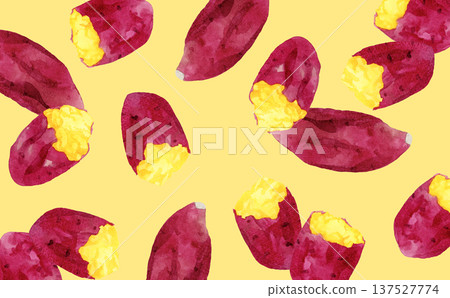手繪水彩插畫背景素材，描繪的是烤地瓜 137527774