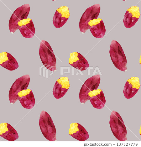 Seamless pattern of roasted sweet potatoes. Hand-drawn watercolor illustration background material. 137527779