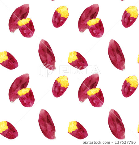 烤地瓜無縫圖案。手繪水彩插畫背景素材。 137527780