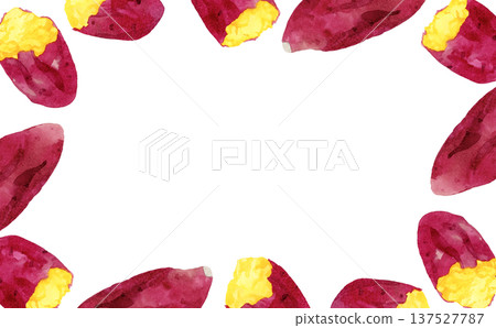 烤地瓜邊框 手繪水彩插畫背景素材 137527787