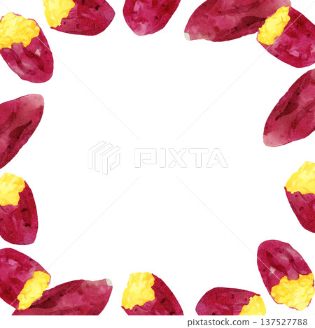 Roasted sweet potato frame Hand-drawn watercolor illustration background material Roasted sweet potato frame Hand-drawn watercolor illustration background material 137527788