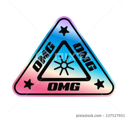 OMG hologram vintage Y2K sticker or symbol. Gradient chrome foil Y2K sticker, glossy hologram retro vector tag. Metallic color iridescent patch or label with oh my God exclamation abbreviation OMG hologram vintage Y2K sticker or symbol. Gradient chrome foil Y2K sticker, glossy hologram retro vector tag. Metallic color iridescent patch or label with oh my God exclamation abbreviation 137527931