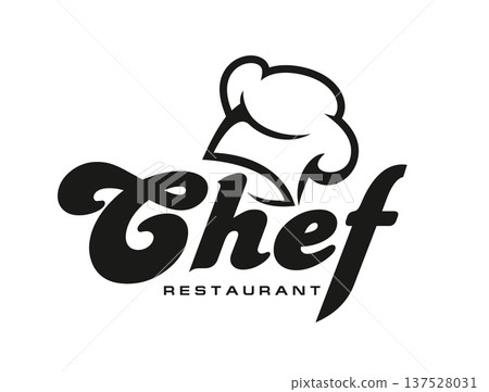 Chef cook restaurant, culinary and cooking icon. Bakery chef cook vector badge, restaurant cooking icon. Culinary and gastronomy menu symbol or emblem with chef toque and graphic black typography Chef cook restaurant, culinary and cooking icon. Bakery chef cook vector badge, restaurant cooking icon. Culinary and gastronomy menu symbol or emblem with chef toque and graphic black typography 137528031
