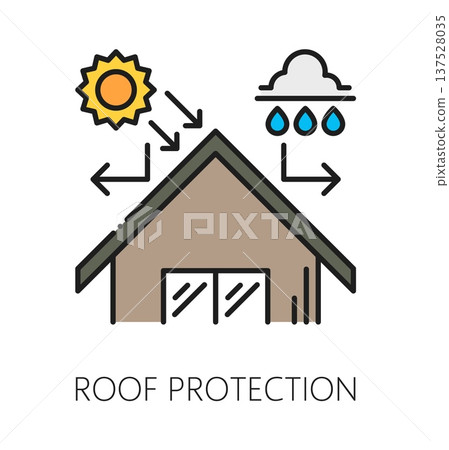 Home roof weather protection repair line icon or symbol. Cottage insulation repair pictogram, roof weather protection maintenance service vector symbol. House exterior renovation company icon or sign Home roof weather protection repair line icon or symbol. Cottage insulation repair pictogram, roof weather protection maintenance service vector symbol. House exterior renovation company icon or sign 137528035
