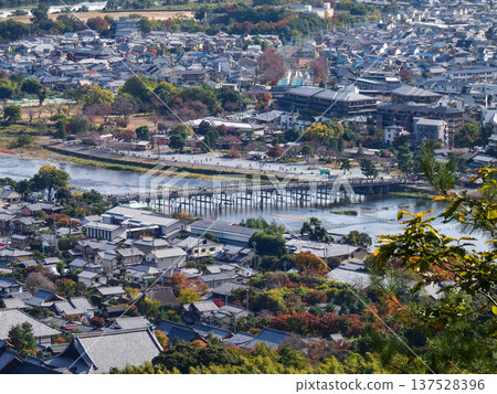 Togetsukyo Bridge and Katsura River (Oi River) as seen from the summit of Mt. Ogura Togetsukyo Bridge and Katsura River (Oi River) as seen from the summit of Mt. Ogura 137528396