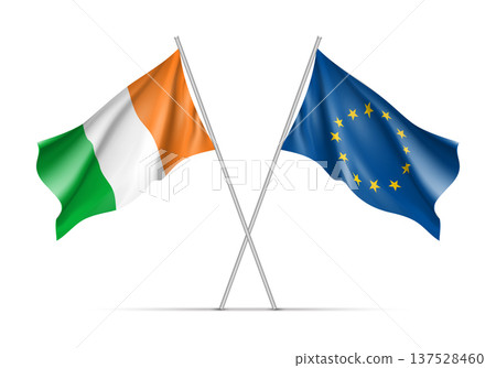 Ireland and European Union waving flags Ireland and European Union waving flags 137528460