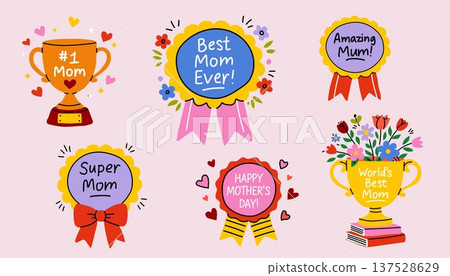 Best Mom Ever Trophy and Ribbon Cartoon Collection Best Mom Ever Trophy and Ribbon Cartoon Collection 137528629