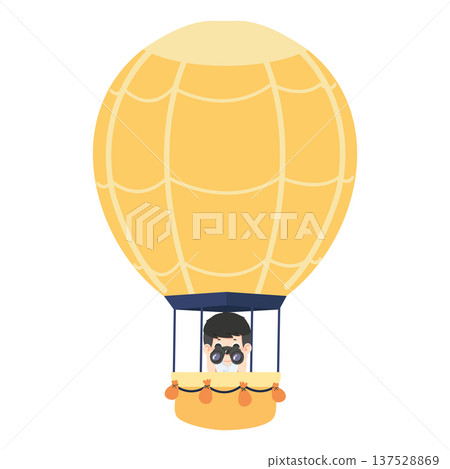 Boy Student With Binoculars In Hot Air Balloon 137528869
