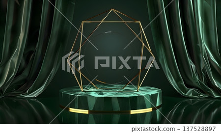 以天鵝絨為背景、金色底座的奢侈品展示台 137528897