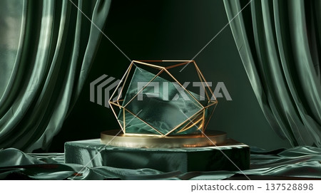 以天鵝絨為背景、金色底座的奢侈品展示台 137528898