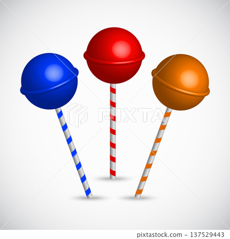 candy lollipops on white background, 3D sugar pop stick illustration candy lollipops on white background, 3D sugar pop stick illustration 137529443