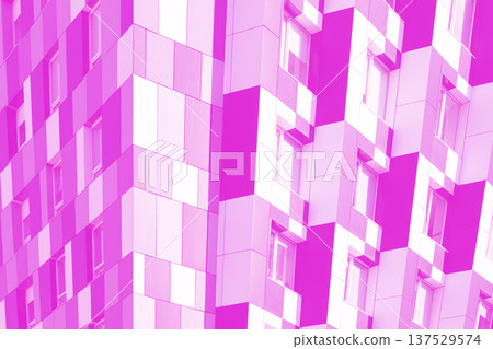 Modern building facade with geometric patterns and pink and white color scheme Modern building facade with geometric patterns and pink and white color scheme 137529574