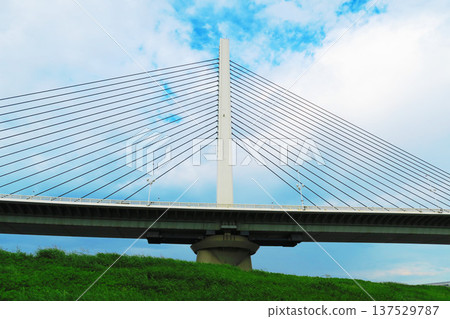 Beautiful scenery of Katsushika Harp Bridge Beautiful scenery of Katsushika Harp Bridge 137529787