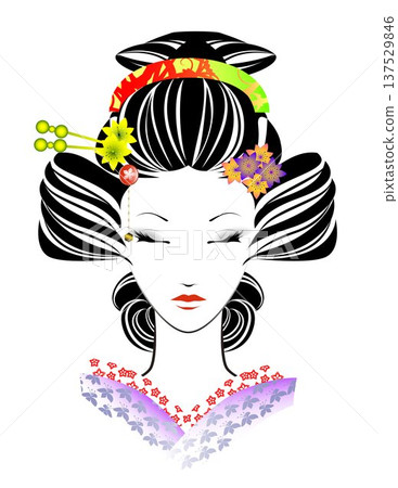 女人的臉，日式髮型，和服 137529846