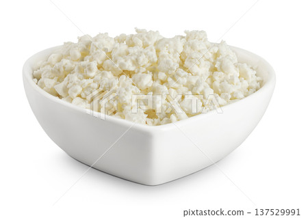 Cottage Cheese, Curd in ceramic bowl isolated on white background with full depth of field Cottage Cheese, Curd in ceramic bowl isolated on white background with full depth of field 137529991