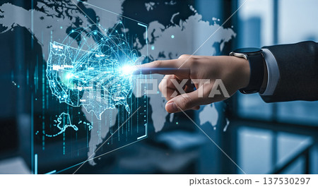businessman hand touching digital world map screen pointing at usa global network connection international business logistics technology concept virtual interface businessman hand touching digital world map screen pointing at usa global network connection international business logistics technology concept virtual interface 137530297