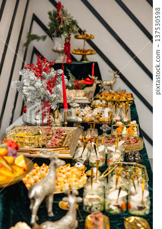 Christmas buffet table serving holiday appetizers and snacks Christmas buffet table serving holiday appetizers and snacks 137530598